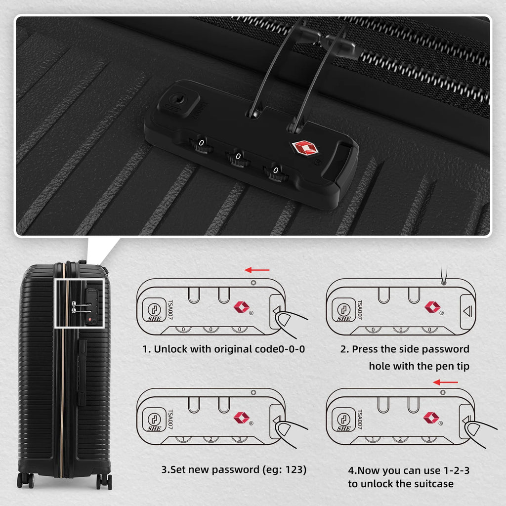 Black Valise De Voyage Luggage Travel Bags 5pcs Hard Shell Suitcase Luggage Set with Spinner Wheels for Business & Family Travel