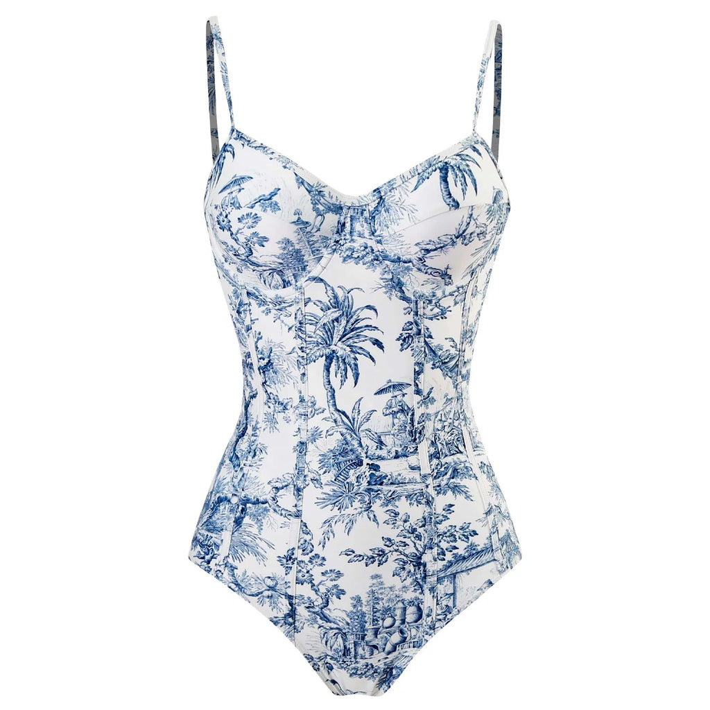Printed Simple Fashion Single Piece Micro Monokini Sexy Swimsuit White Boho Printed Swim Swimwear for Girls Women's Bandage