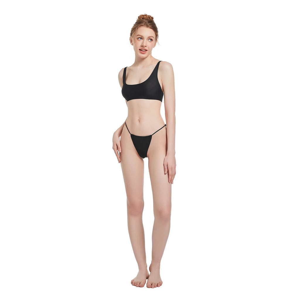 Tan Two-Piece Set Women's Sexy Swimwear Black Bikini Deep V Neck Breathable Quick Dry Eco-Friendly Summer Fashion Spandex Polyester