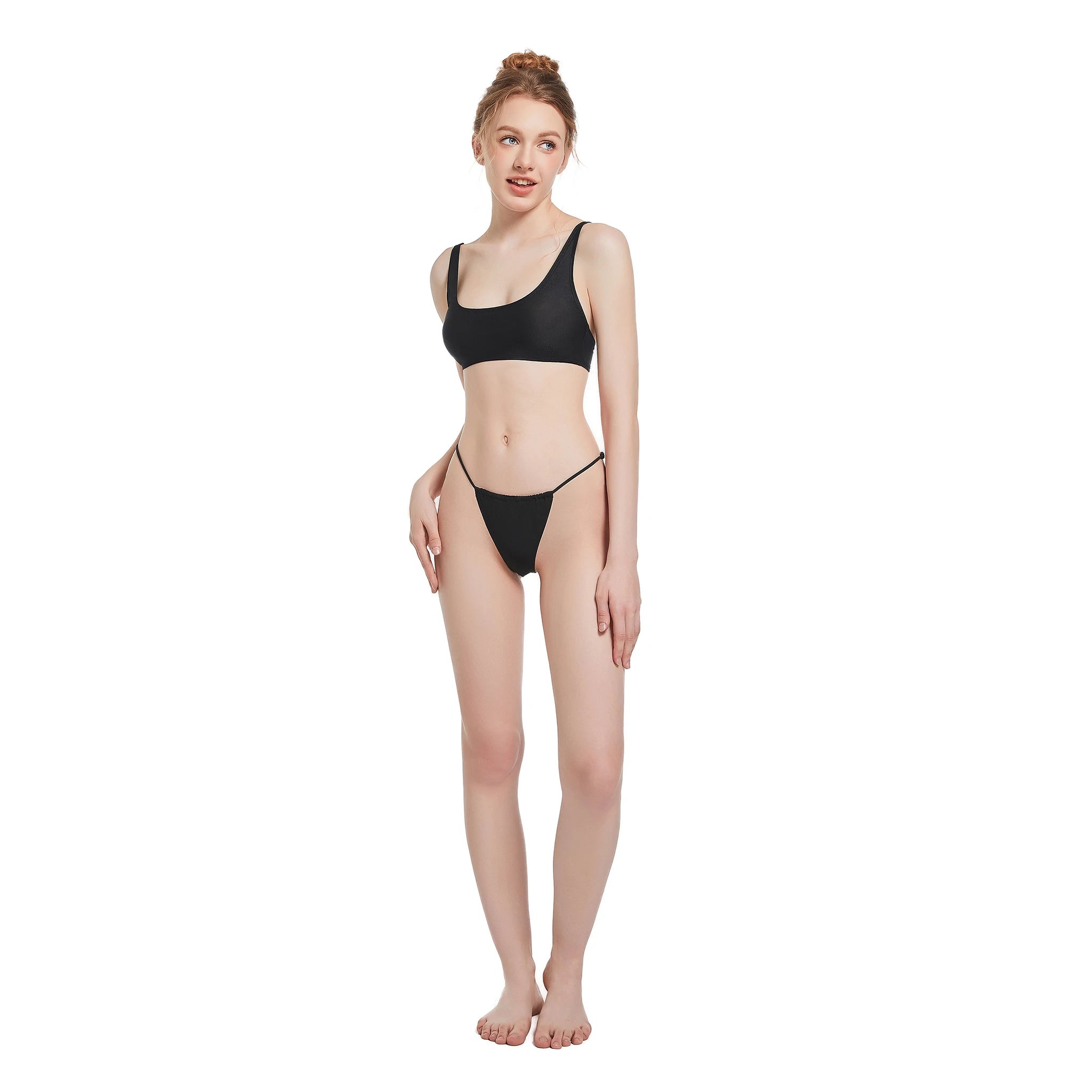 Tan Two-Piece Set Women's Sexy Swimwear Black Bikini Deep V Neck Breathable Quick Dry Eco-Friendly Summer Fashion Spandex Polyester