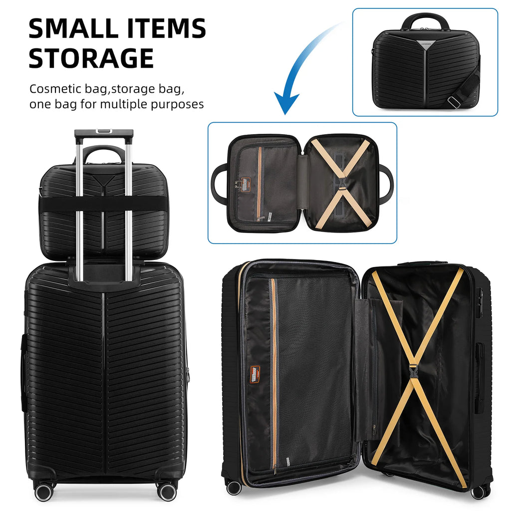 Black Valise De Voyage Luggage Travel Bags 5pcs Hard Shell Suitcase Luggage Set with Spinner Wheels for Business & Family Travel