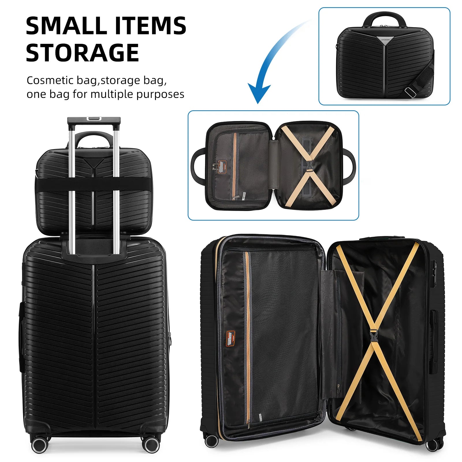 Black Valise De Voyage Luggage Travel Bags 5pcs Hard Shell Suitcase Luggage Set with Spinner Wheels for Business & Family Travel