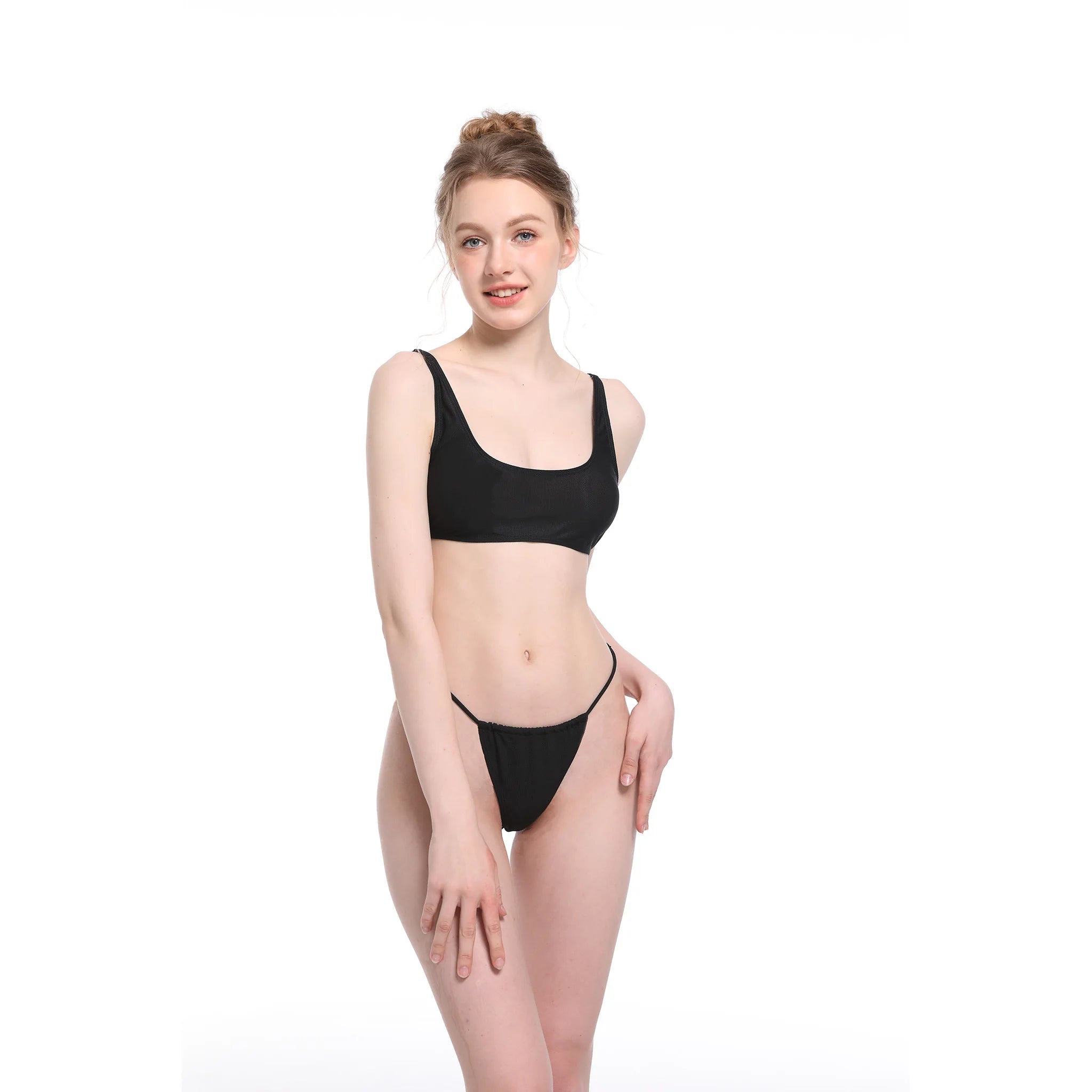 Tan Two-Piece Set Women's Sexy Swimwear Black Bikini Deep V Neck Breathable Quick Dry Eco-Friendly Summer Fashion Spandex Polyester