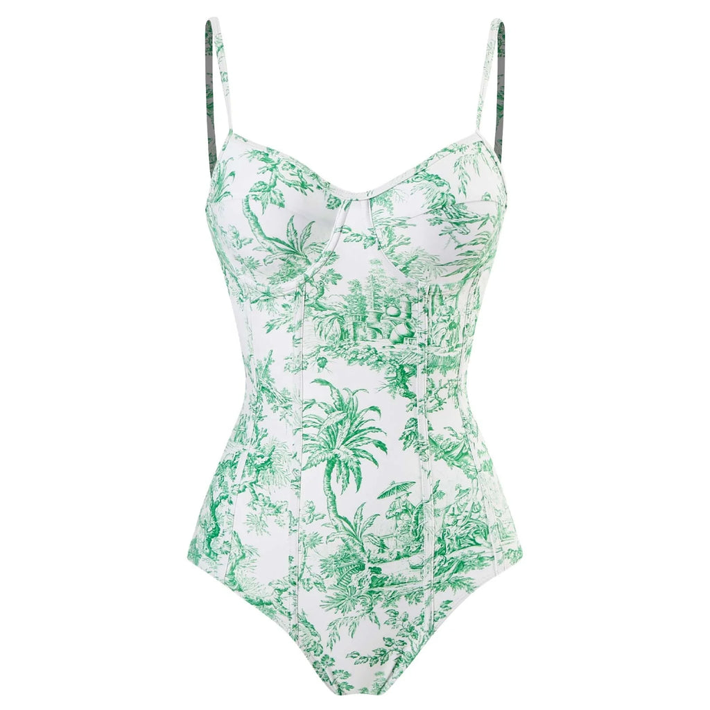 Printed Simple Fashion Single Piece Micro Monokini Sexy Swimsuit White Boho Printed Swim Swimwear for Girls Women's Bandage