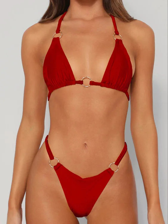 2024 Fashion New Women Lady Girls  Summer Swimsuit Women's Sexy Bikini Briefs Nylon Gloss Fabric Split Swimsuit