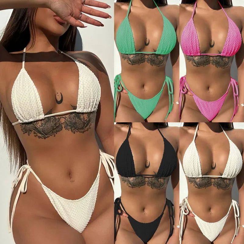 PASUXI 2025 New Hot Two Piece Swimsuit Summer Sexy Bikini High Waist Bathing Suits Women's Backless Swimwear