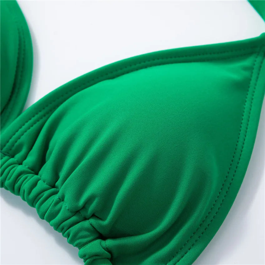 2024 New Women's Clothing Green Women Swimming Suit Swimwear 3 Piece Bikini Set With Beach Pants