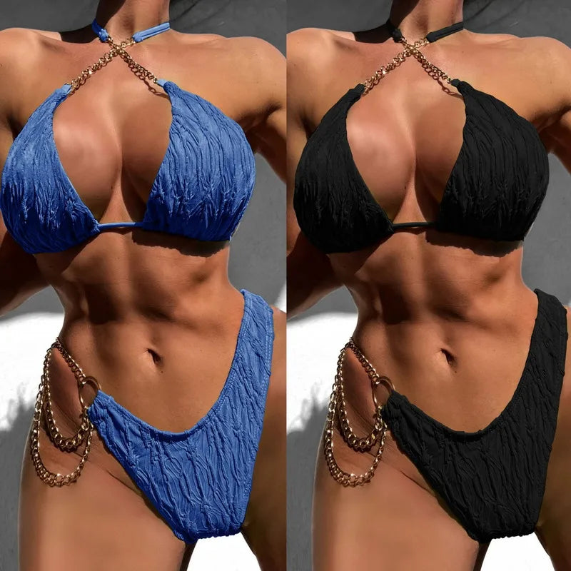 PASUXI 2025 New Hot Two Piece Swimsuit Summer Sexy Bikini High Waist Bathing Suits Women's Backless Swimwear