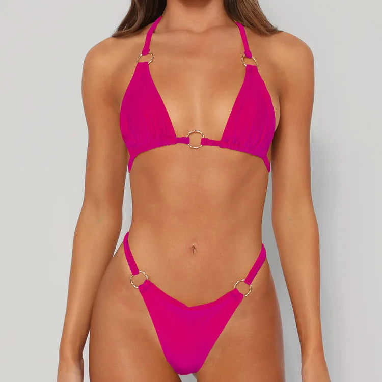2024 Fashion New Women Lady Girls  Summer Swimsuit Women's Sexy Bikini Briefs Nylon Gloss Fabric Split Swimsuit