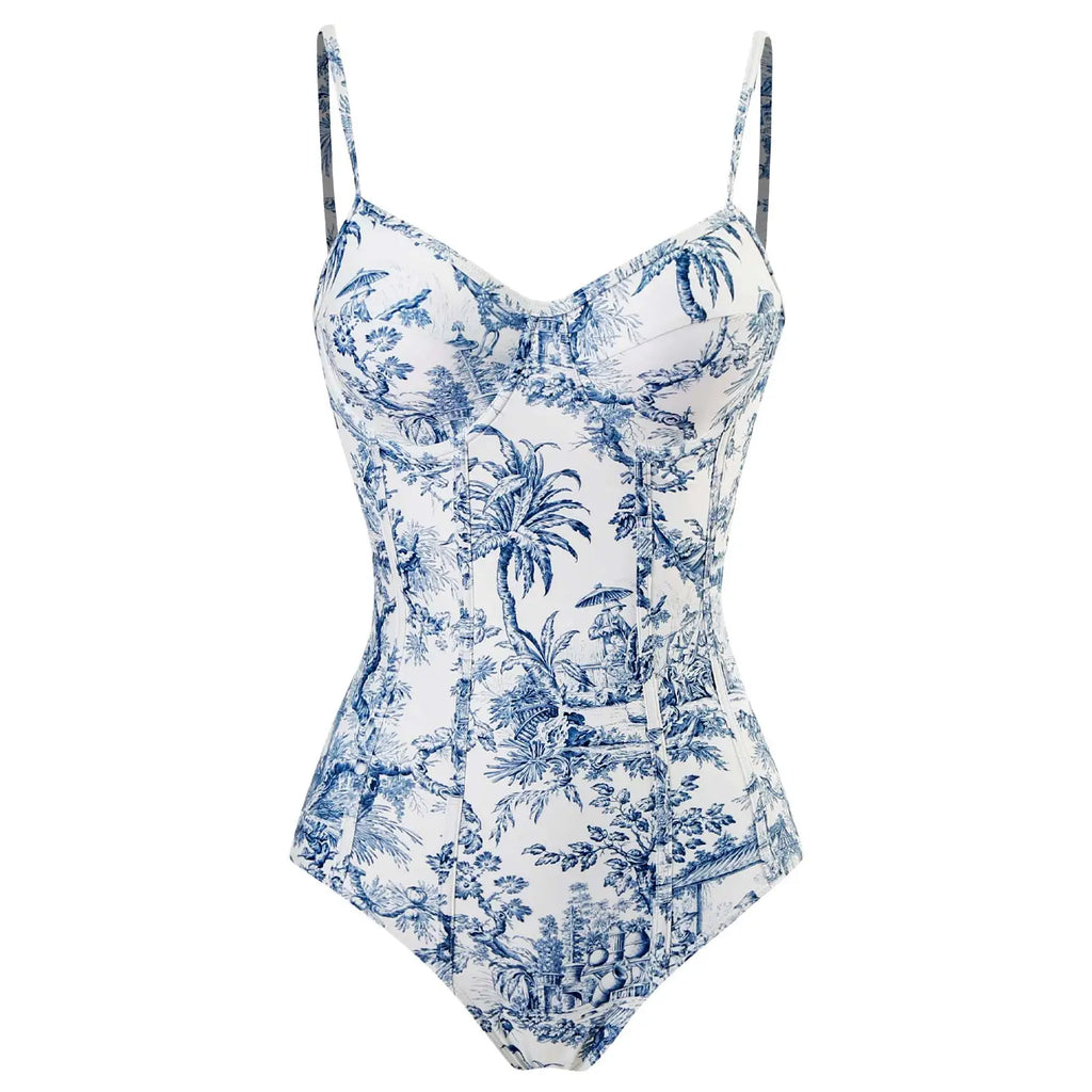 Printed Simple Fashion Single Piece Micro Monokini Sexy Swimsuit White Boho Printed Swim Swimwear for Girls Women's Bandage