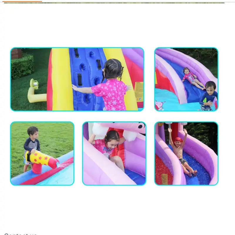 3-5 Kids Yard Home Summer Water Fun Family Inflatable Hippo Water Slide Park Pool With Water Gun