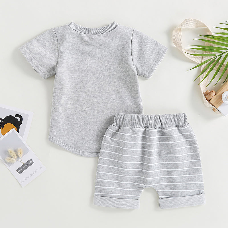 2023-03-01 Lioraitiin 0-4Years Baby Kids Boys 2Pcs Summer Set Short Sleeve Crew Neck T-shirt with Striped Shorts Outfit