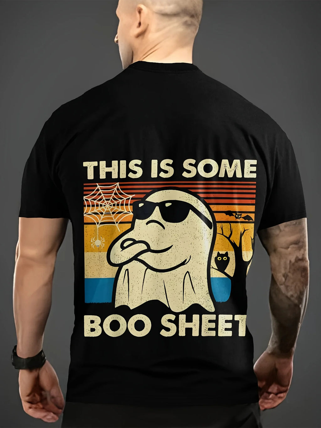 Summer men's fashionable cartoon white little ghost letter interesting printed pattern T-shirt, versatile casual sports