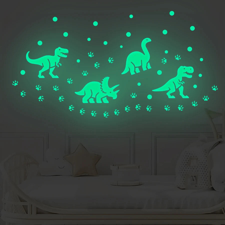Glow-in-the-Dark Cartoon Dinosaur Wall Stickers - Dinosaur Claw Print  Decals Self-Adhesive Home Decor For Kids Bedroom Playroom