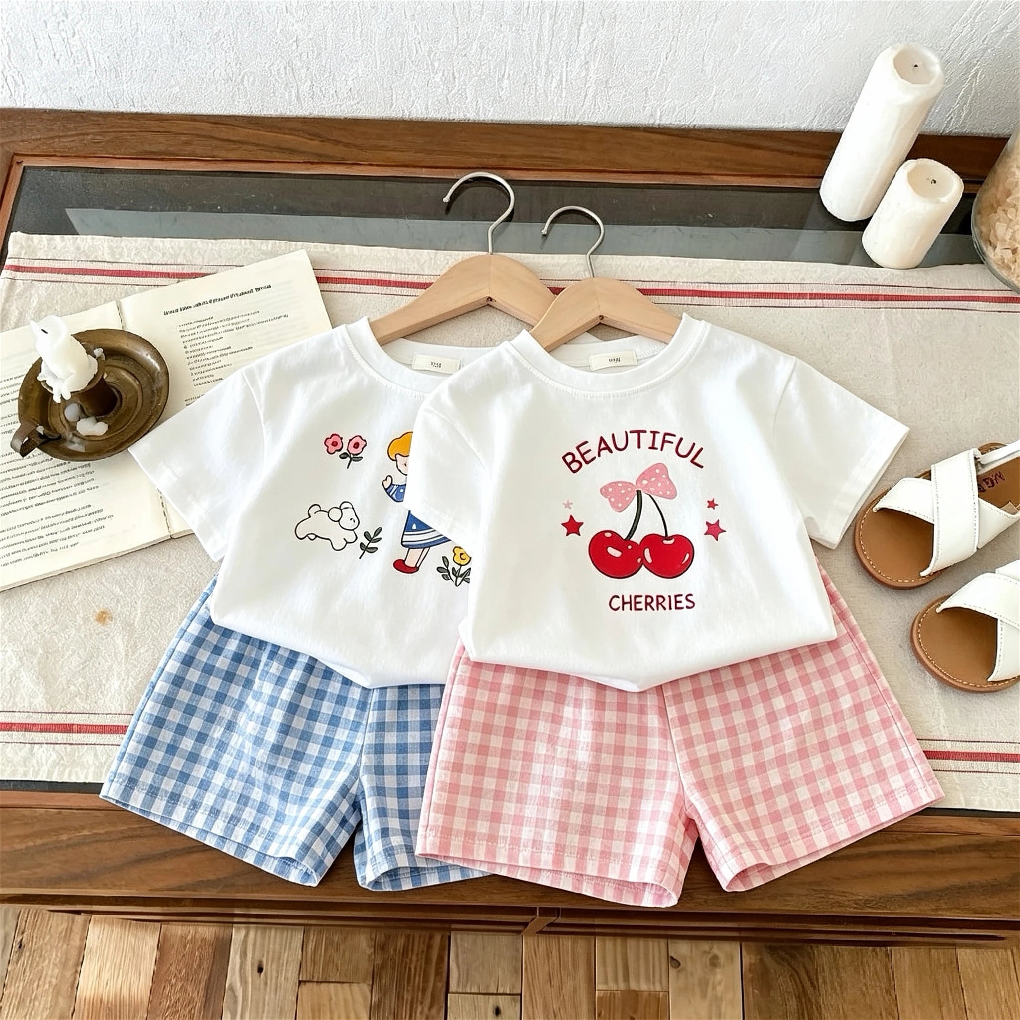 Summer Clothes Kids Girl Boy Short Sleeved Suit T-shirt + Shorts Children's Wear Casual Printed Tees Two Piece Outfits 1-6 Age