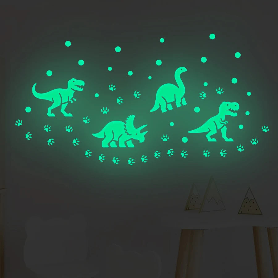 Glow-in-the-Dark Cartoon Dinosaur Wall Stickers - Dinosaur Claw Print  Decals Self-Adhesive Home Decor For Kids Bedroom Playroom
