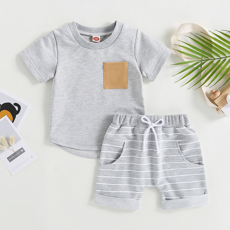 2023-03-01 Lioraitiin 0-4Years Baby Kids Boys 2Pcs Summer Set Short Sleeve Crew Neck T-shirt with Striped Shorts Outfit
