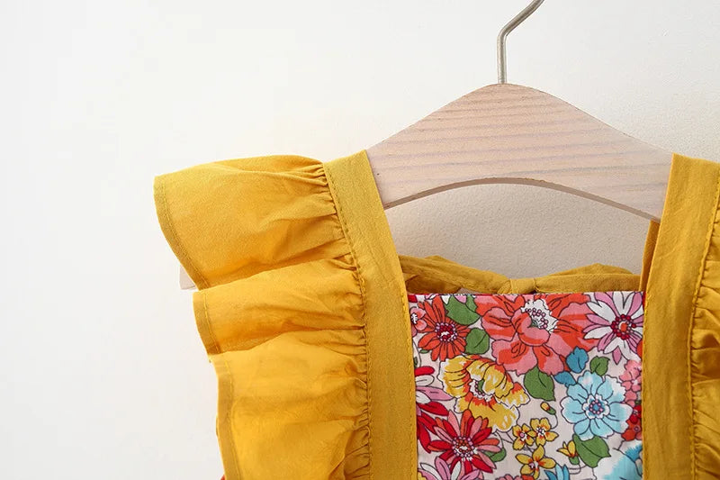 Summer New Floral Baby Girl Dress, Sweet Ruffled Sleeves Children'S Clothing With Free Hat For Babies Aged 9 Months To 3 Years