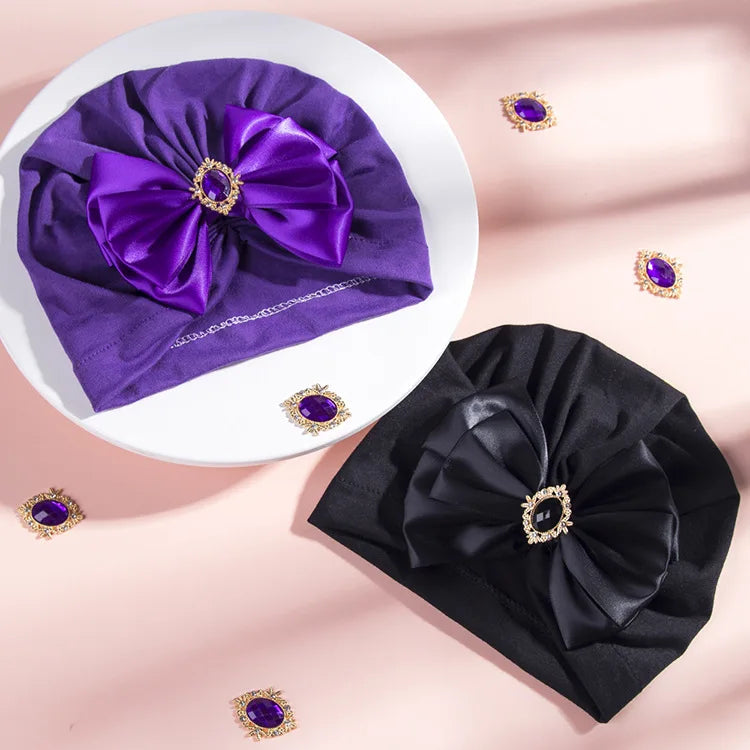 1 Pieces Children Print Baby Hat Kids Cap Newborn Girls Bowknot Diamond Photography Props Spring Autumn Beanie Infant Props