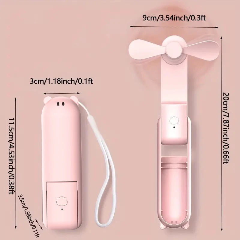 Portable mini fan, USB charging, 3-speed adjustable, foldable handheld eyelash fan, suitable for office, travel, and outdoor use