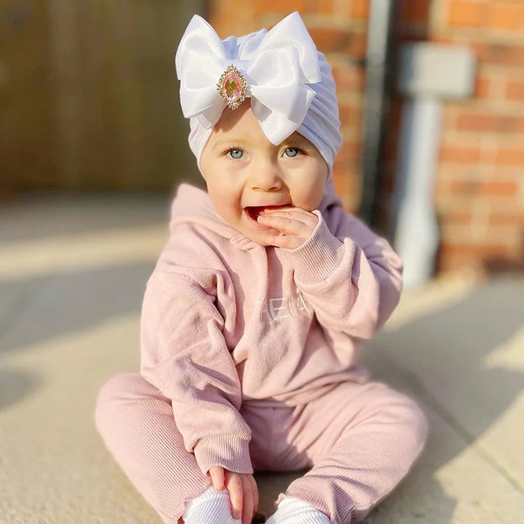 1 Pieces Children Print Baby Hat Kids Cap Newborn Girls Bowknot Diamond Photography Props Spring Autumn Beanie Infant Props