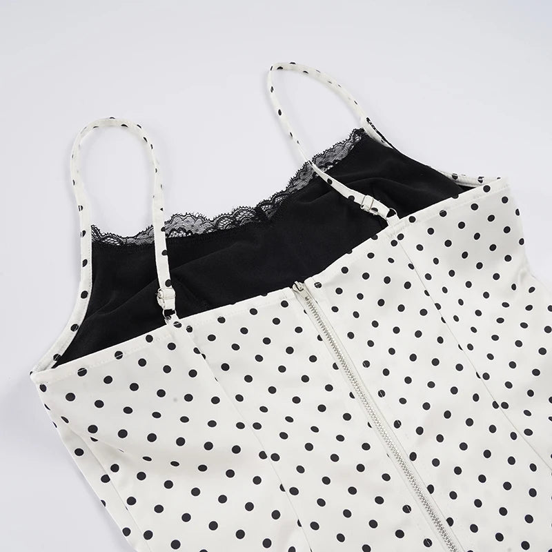 SUCHCUTE Chic Lace Patchwork Polka Dot Camis Tops Elegant Sleeveless Tank Tops Summer Casual Daily Wear Streetwear Camisole 2026