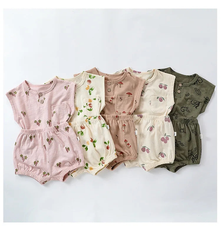 0-3T 100% Cotton Newborn Kid Baby Girl 2pcs Clothes Set Summer Print Top and Shorts Set Casual Cotton Two Piece Set Cute Outfit