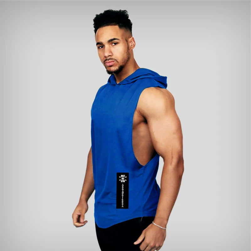 Gym Hooded Clothing Summer Cotton Fitness Tank Tops Open Side Mens Workout Muscles Vests Bodybuilding Sleeveless Loose Hoodie