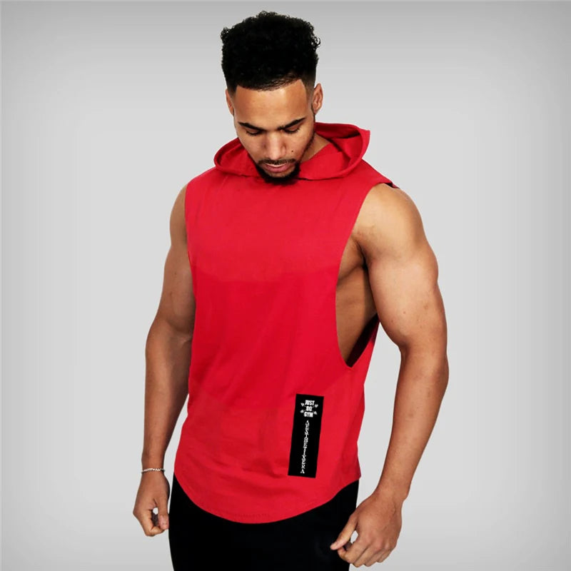 Gym Hooded Clothing Summer Cotton Fitness Tank Tops Open Side Mens Workout Muscles Vests Bodybuilding Sleeveless Loose Hoodie