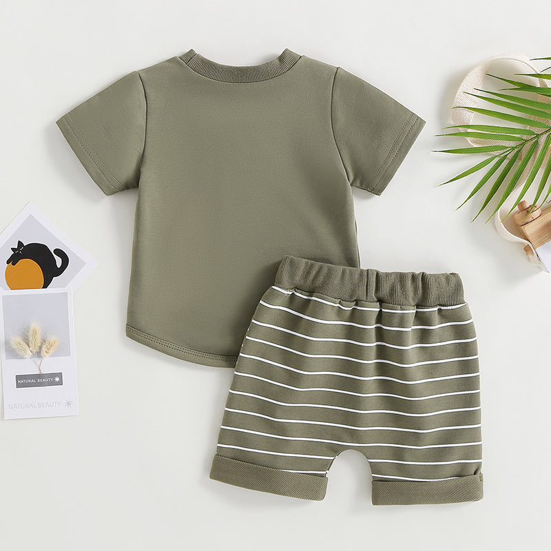 2023-03-01 Lioraitiin 0-4Years Baby Kids Boys 2Pcs Summer Set Short Sleeve Crew Neck T-shirt with Striped Shorts Outfit