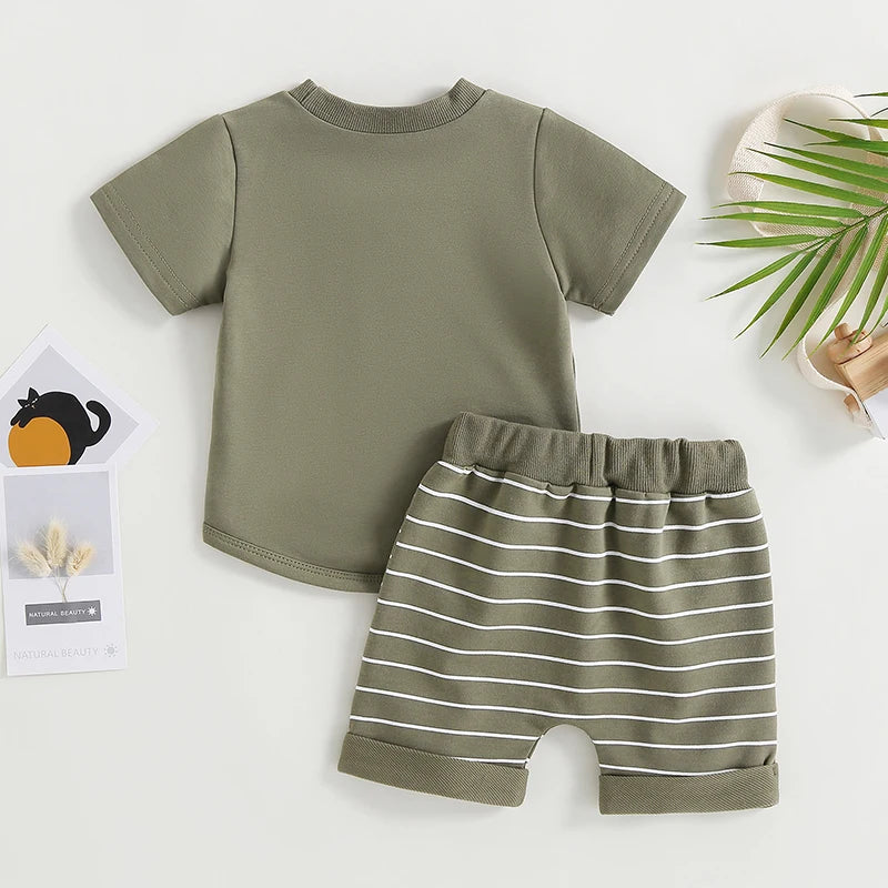 2023-03-01 Lioraitiin 0-4Years Baby Kids Boys 2Pcs Summer Set Short Sleeve Crew Neck T-shirt with Striped Shorts Outfit