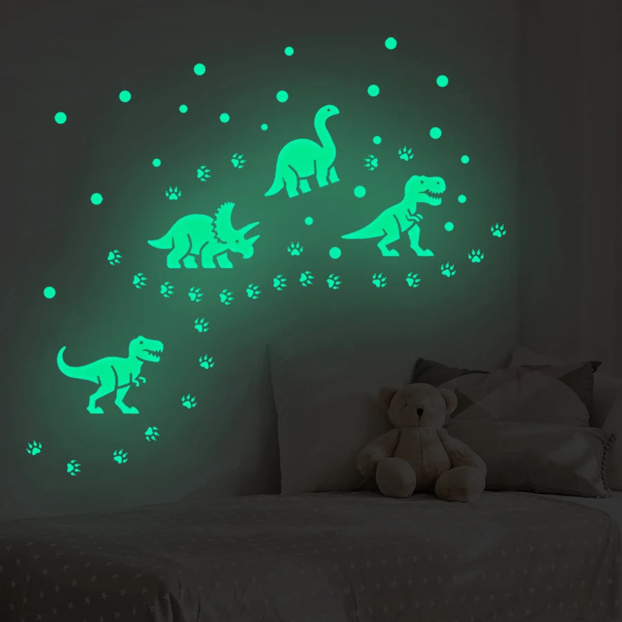 Glow-in-the-Dark Cartoon Dinosaur Wall Stickers - Dinosaur Claw Print  Decals Self-Adhesive Home Decor For Kids Bedroom Playroom
