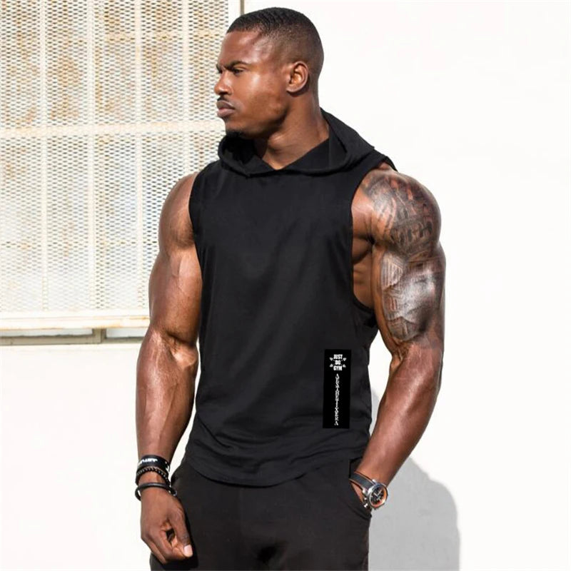 Gym Hooded Clothing Summer Cotton Fitness Tank Tops Open Side Mens Workout Muscles Vests Bodybuilding Sleeveless Loose Hoodie