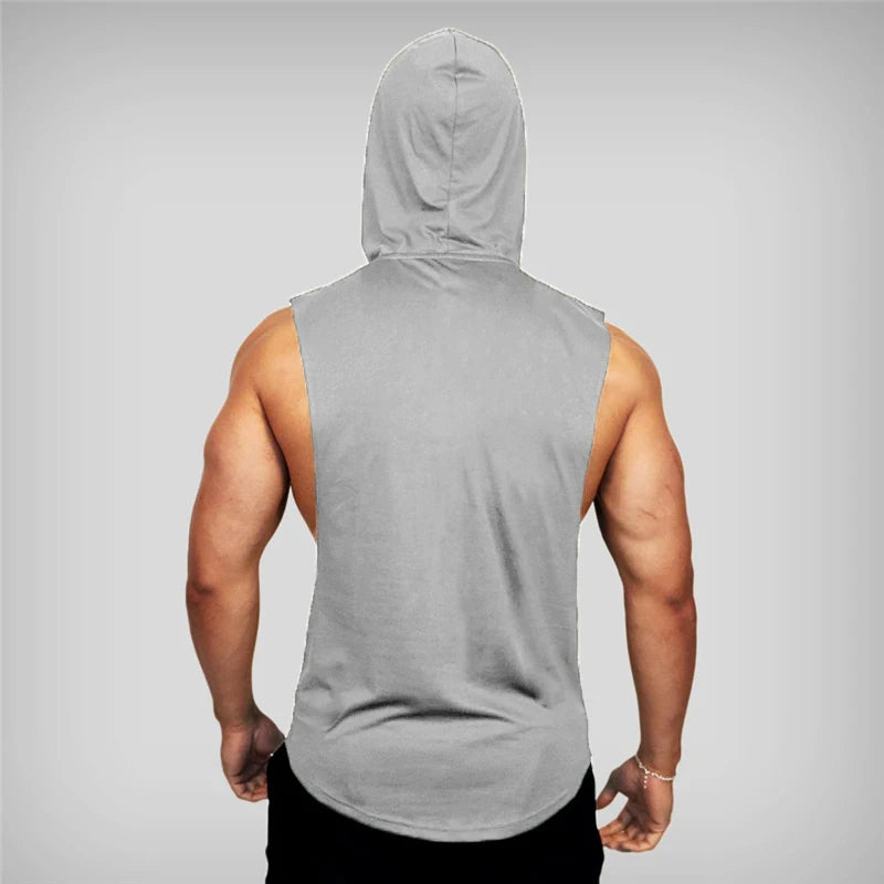 Gym Hooded Clothing Summer Cotton Fitness Tank Tops Open Side Mens Workout Muscles Vests Bodybuilding Sleeveless Loose Hoodie