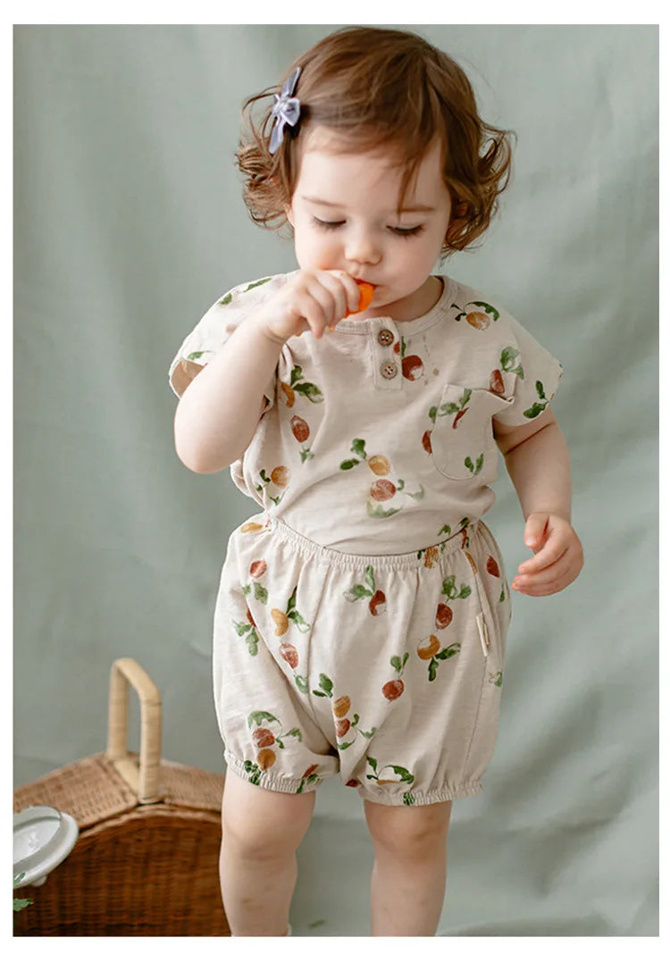 0-3T 100% Cotton Newborn Kid Baby Girl 2pcs Clothes Set Summer Print Top and Shorts Set Casual Cotton Two Piece Set Cute Outfit