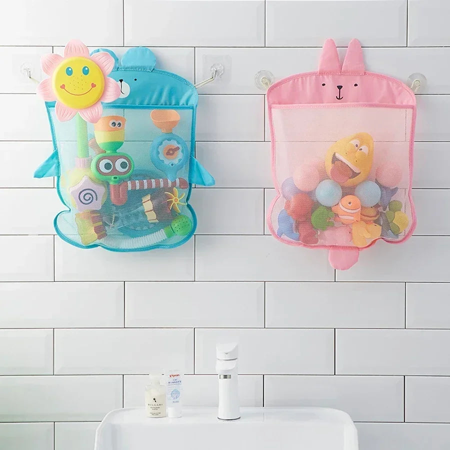 New Baby Bathroom Mesh Bag Sucker Design For Bath Toys Kids Basket Cartoon Animal Shapes Cloth Sand Toys Storage Net Bag