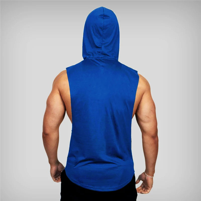 Gym Hooded Clothing Summer Cotton Fitness Tank Tops Open Side Mens Workout Muscles Vests Bodybuilding Sleeveless Loose Hoodie