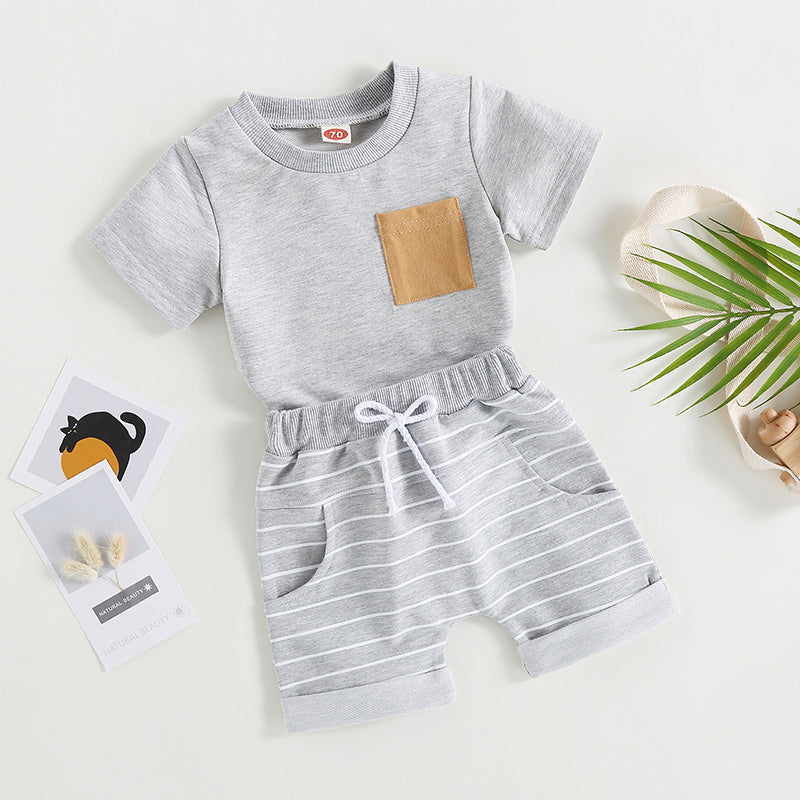 2023-03-01 Lioraitiin 0-4Years Baby Kids Boys 2Pcs Summer Set Short Sleeve Crew Neck T-shirt with Striped Shorts Outfit