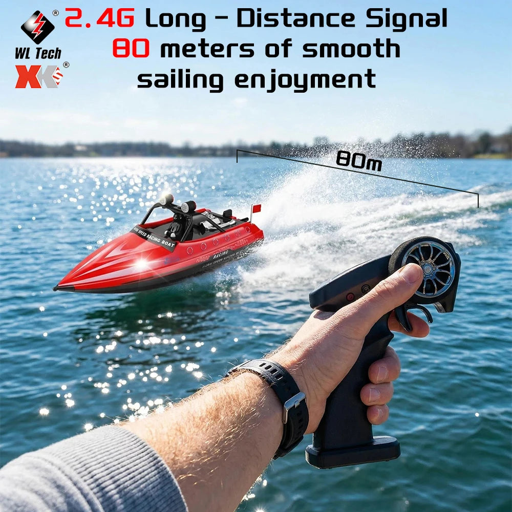 WLtoys WL917 Red RC Speedboat 2.4G High Speed Electric Racing Boat with LED Light Outdoor Water Toy for Kids Adults Gift 2026