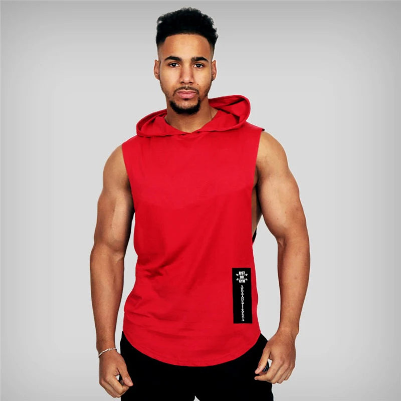 Gym Hooded Clothing Summer Cotton Fitness Tank Tops Open Side Mens Workout Muscles Vests Bodybuilding Sleeveless Loose Hoodie