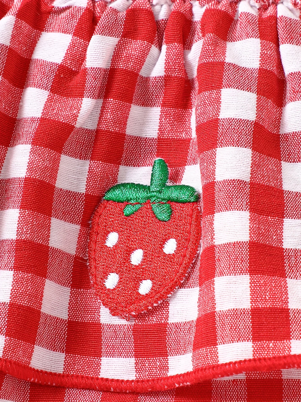 Baby Girl Strawberry Gingham Smocked Tie-Strap Romper Dress – Stretchy Shirred Bodice & Layered Skirt, Cute Summer One-Piece Out