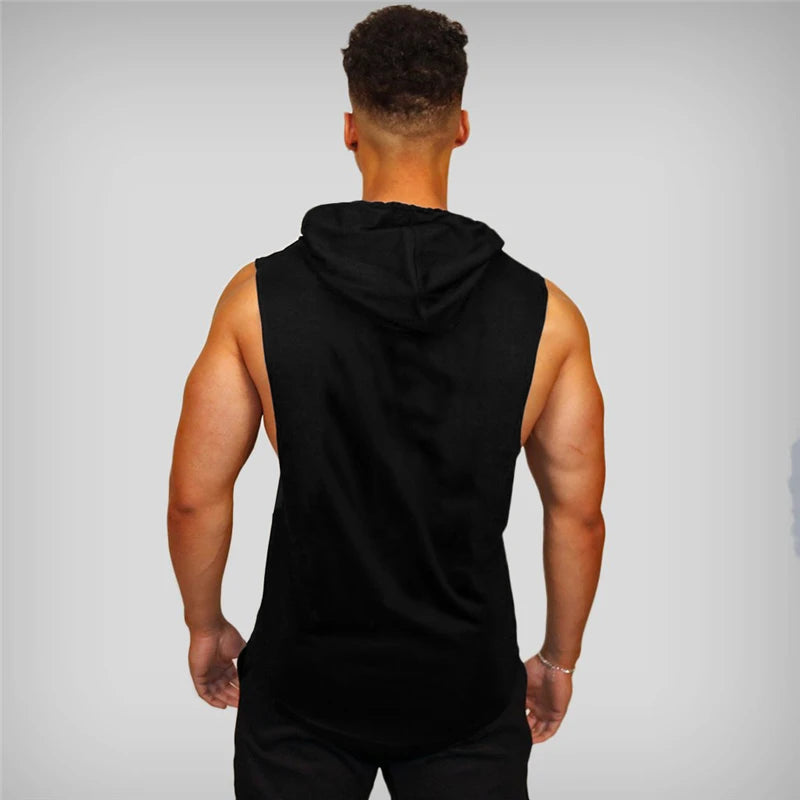 Gym Hooded Clothing Summer Cotton Fitness Tank Tops Open Side Mens Workout Muscles Vests Bodybuilding Sleeveless Loose Hoodie