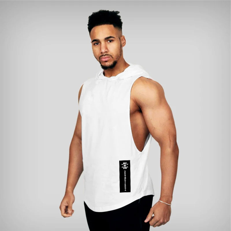 Gym Hooded Clothing Summer Cotton Fitness Tank Tops Open Side Mens Workout Muscles Vests Bodybuilding Sleeveless Loose Hoodie
