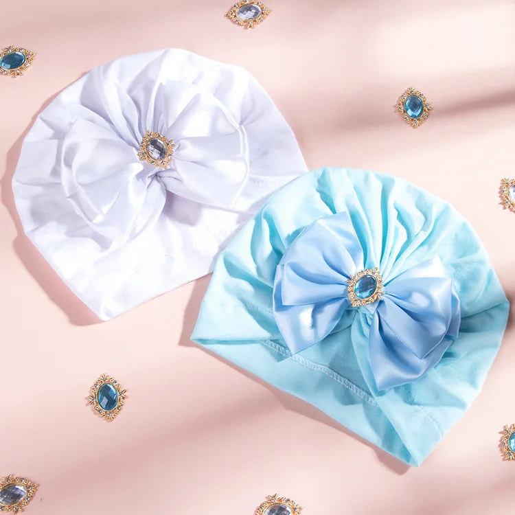 1 Pieces Children Print Baby Hat Kids Cap Newborn Girls Bowknot Diamond Photography Props Spring Autumn Beanie Infant Props