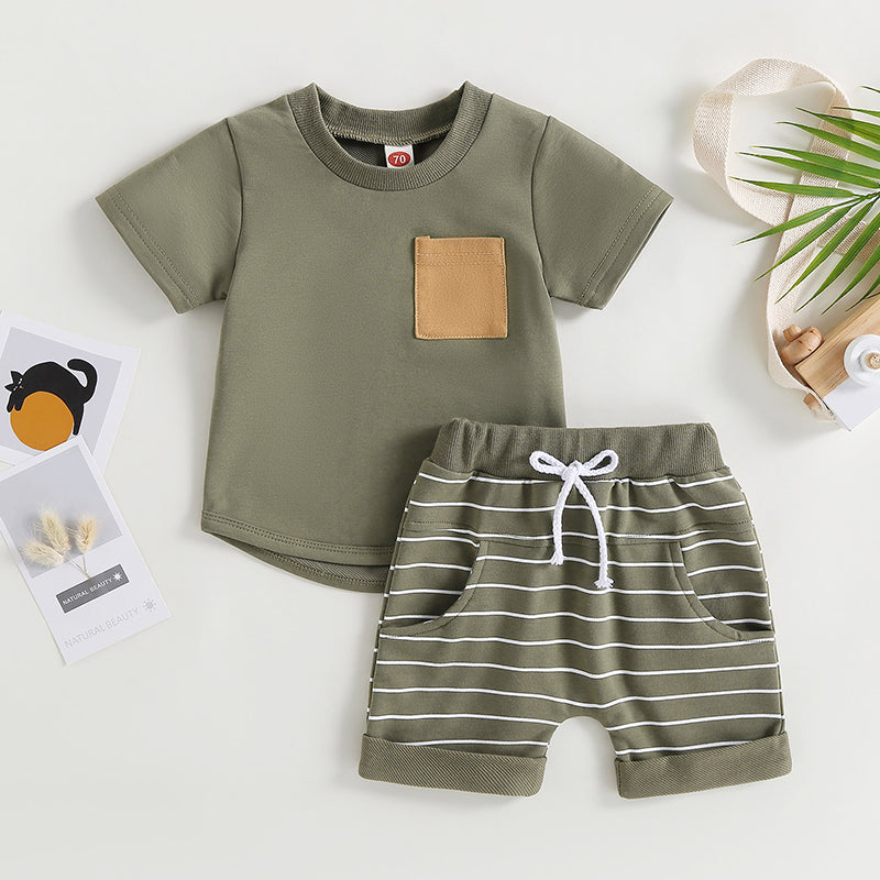 2023-03-01 Lioraitiin 0-4Years Baby Kids Boys 2Pcs Summer Set Short Sleeve Crew Neck T-shirt with Striped Shorts Outfit