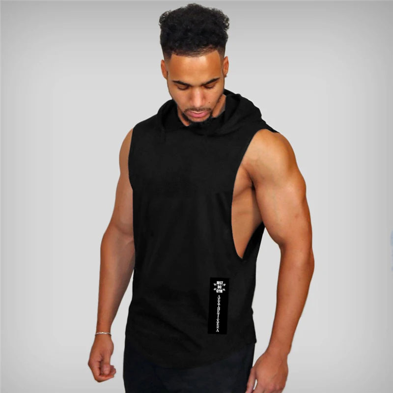 Gym Hooded Clothing Summer Cotton Fitness Tank Tops Open Side Mens Workout Muscles Vests Bodybuilding Sleeveless Loose Hoodie