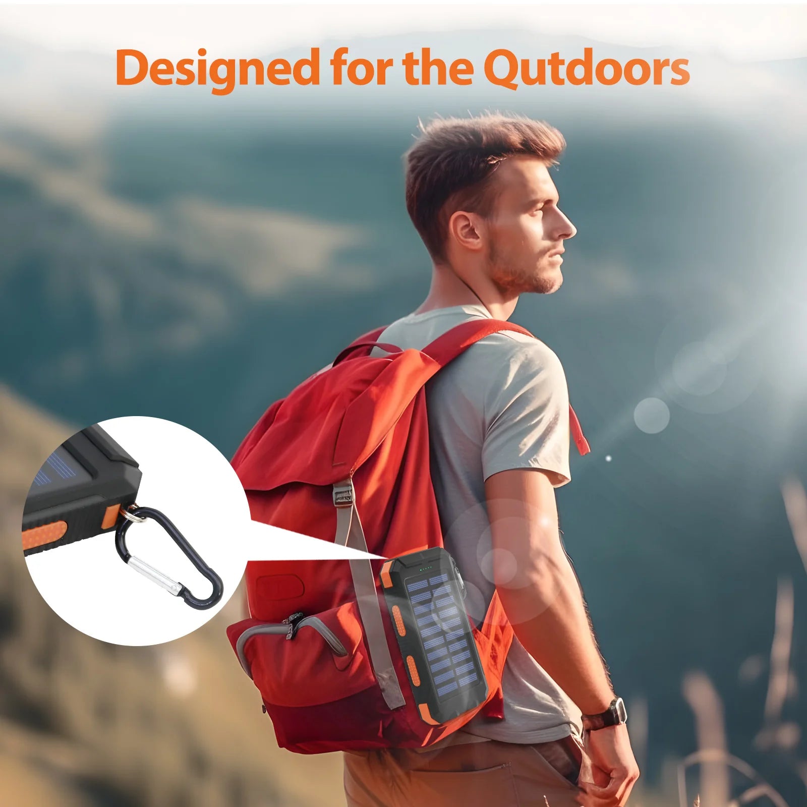20000mAh Solar Charger Waterproof Portable Solar Power Bank Dual 5V USB Ports 2 LED Flashlight Compass for Outdoor Camping Hik