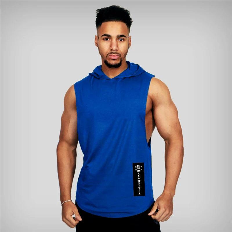 Gym Hooded Clothing Summer Cotton Fitness Tank Tops Open Side Mens Workout Muscles Vests Bodybuilding Sleeveless Loose Hoodie