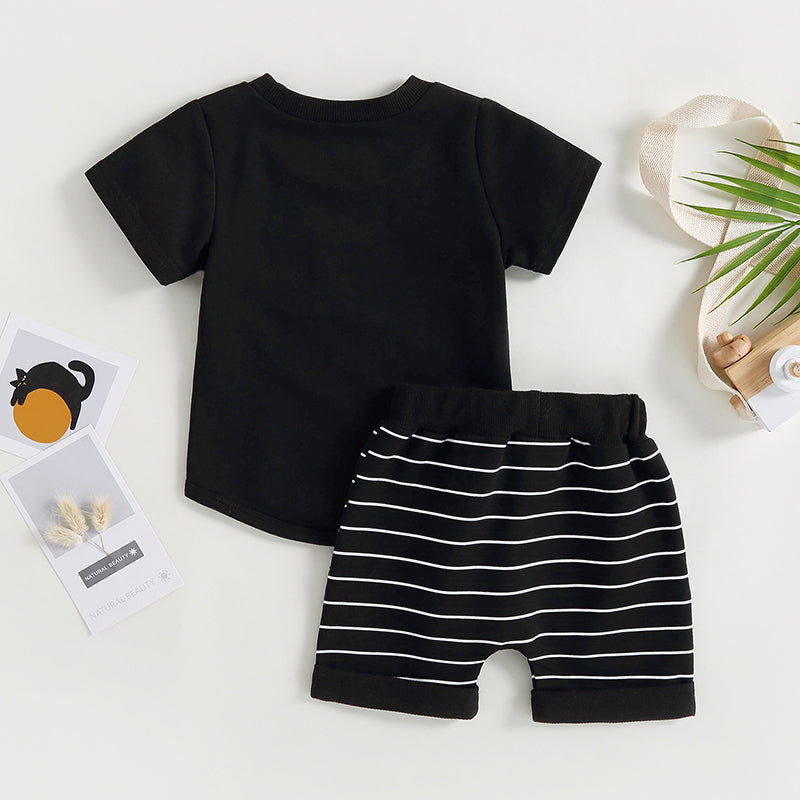 2023-03-01 Lioraitiin 0-4Years Baby Kids Boys 2Pcs Summer Set Short Sleeve Crew Neck T-shirt with Striped Shorts Outfit