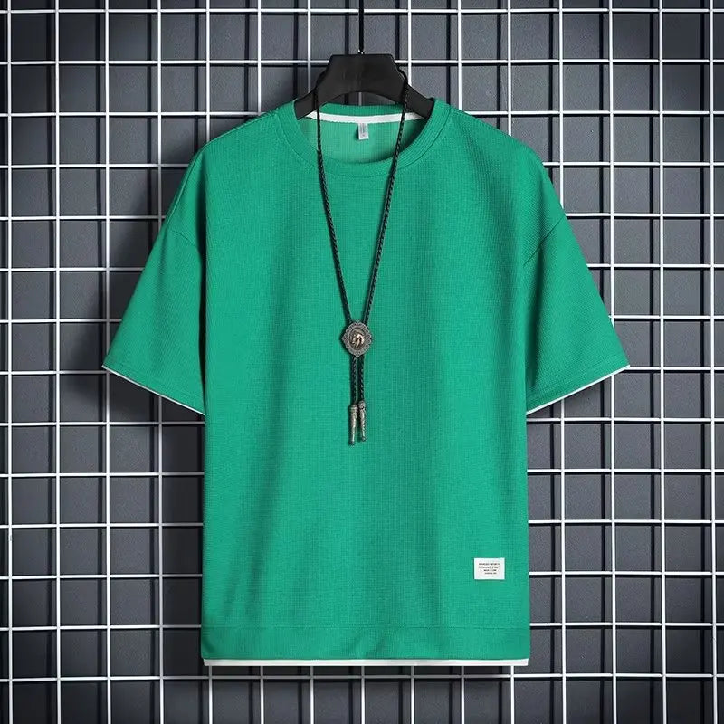Men's Summer Short Sleeve Waffle Top Casual Breathable Comfortable 1pcs T-shirt for Active Lifestyle Acorrding to image color